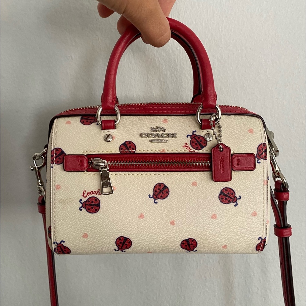 Coach White & Red w/ Ladybugs Mini Rowan Purse